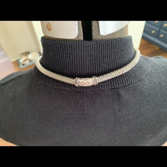 Heart necklace magnetic closure silver tone mesh choker chain 3 locking hearts - Picture 8 of 8